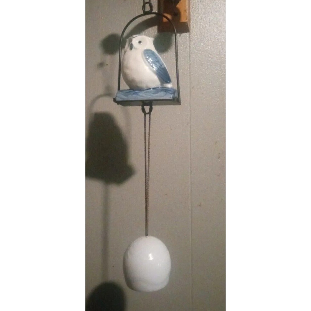 Ceramic Blue And White Owl Wind Chime/ Bell